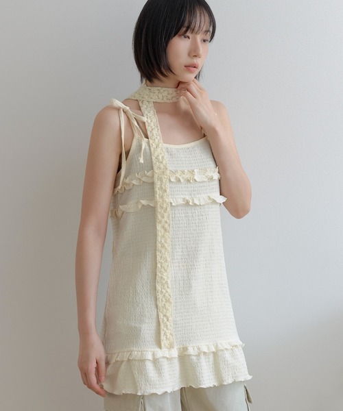 UNE MANSION(ユヌマンション)の「【UNE ORIGINAL】【レイヤードにも!】【肩紐調節可能】ダブルフリルリボンキャミワンピース(キャミソール・レディース・ブラック/クリーム・FREE)」の18枚目の写真