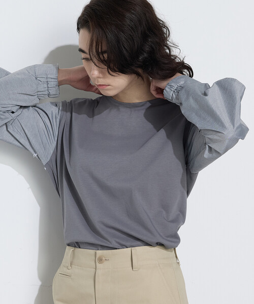 COMME CA(コムサ)の「TCポンチ 異素材プルオーバー(Tシャツ/カットソー・レディース・グレー/ホワイト/サックスブルー・9号/11号)」の12枚目の写真