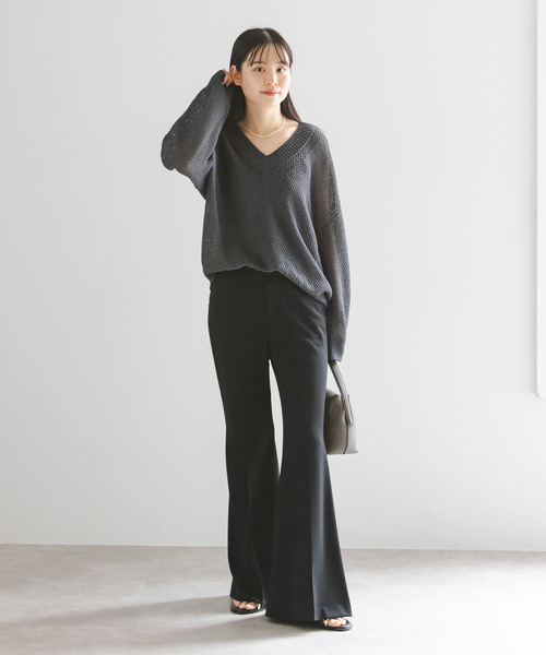 Noble(ノーブル)の「ジャージーフレアパンツ(スラックス・レディース・ブラック/カーキ・36/38)」の11枚目の写真