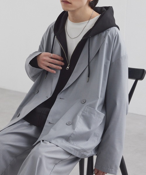 MONO-MART（モノマート）の「ライトTR ダブルブレスト テーラードジャケット / UVカット＆アンチピリング＆イージーケア【セットアップ対応】（テーラードジャケット・メンズ・ダークグレー/ダークネイビー/ブラック系/モカ/グレー/ブラック・M/S/L）」の4枚目の写真