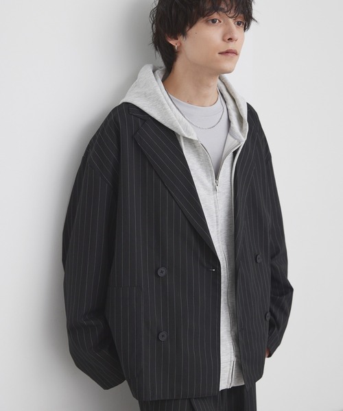 MONO-MART（モノマート）の「ライトTR ダブルブレスト テーラードジャケット / UVカット＆アンチピリング＆イージーケア【セットアップ対応】（テーラードジャケット・メンズ・ダークグレー/ダークネイビー/ブラック系/モカ/グレー/ブラック・M/S/L）」の7枚目の写真