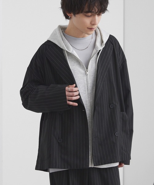 MONO-MART（モノマート）の「ライトTR ダブルブレスト テーラードジャケット / UVカット＆アンチピリング＆イージーケア【セットアップ対応】（テーラードジャケット・メンズ・ダークグレー/ダークネイビー/ブラック系/モカ/グレー/ブラック・M/S/L）」の9枚目の写真