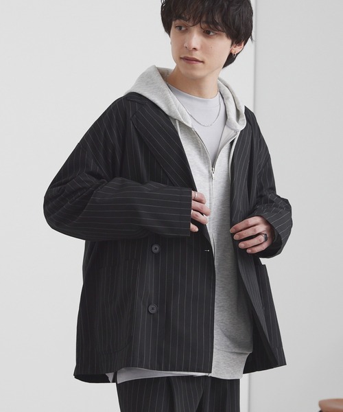 MONO-MART（モノマート）の「ライトTR ダブルブレスト テーラードジャケット / UVカット＆アンチピリング＆イージーケア【セットアップ対応】（テーラードジャケット・メンズ・ダークグレー/ダークネイビー/ブラック系/モカ/グレー/ブラック・M/S/L）」の10枚目の写真