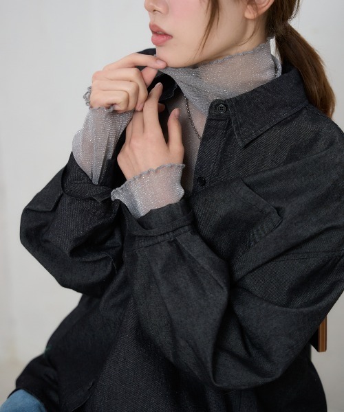 TRIANGLE PALETTE（トライアングルパレット）の「デニム オーバーサイズ シャツ ジャケット（シャツ/ブラウス・レディース・ブルー/ブラック/アイボリー・FREE）」の4枚目の写真