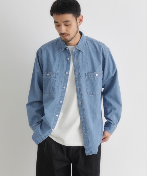 BACK NUMBER（バックナンバー）の「【BACK NUMBER】デニム ロングスリーブ シャツ (ボックスシルエット / アウトドアにも最適 / カジュアルスタイル)（シャツ/ブラウス・メンズ・ブラック/ライトインディゴブルー/ダークインディゴブルー・M/L/S/XL）」の3枚目の写真