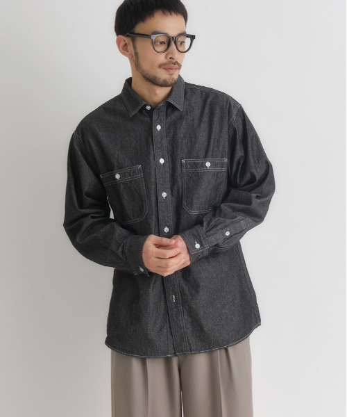 BACK NUMBER（バックナンバー）の「【BACK NUMBER】デニム ロングスリーブ シャツ (ボックスシルエット / アウトドアにも最適 / カジュアルスタイル)（シャツ/ブラウス・メンズ・ブラック/ライトインディゴブルー/ダークインディゴブルー・M/L/S/XL）」の2枚目の写真
