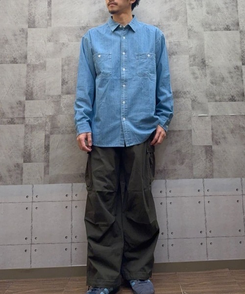 BACK NUMBER（バックナンバー）の「【BACK NUMBER】デニム ロングスリーブ シャツ (ボックスシルエット / アウトドアにも最適 / カジュアルスタイル)（シャツ/ブラウス・メンズ・ブラック/ライトインディゴブルー/ダークインディゴブルー・M/L/S/XL）」の10枚目の写真