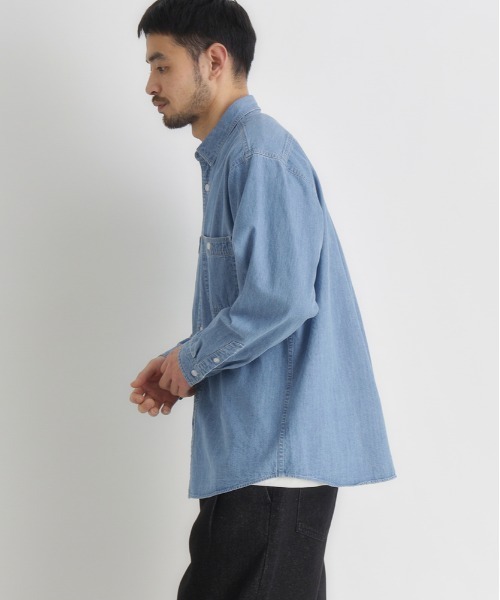 BACK NUMBER（バックナンバー）の「【BACK NUMBER】デニム ロングスリーブ シャツ (ボックスシルエット / アウトドアにも最適 / カジュアルスタイル)（シャツ/ブラウス・メンズ・ブラック/ライトインディゴブルー/ダークインディゴブルー・M/L/S/XL）」の14枚目の写真