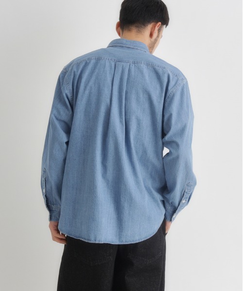 BACK NUMBER（バックナンバー）の「【BACK NUMBER】デニム ロングスリーブ シャツ (ボックスシルエット / アウトドアにも最適 / カジュアルスタイル)（シャツ/ブラウス・メンズ・ブラック/ライトインディゴブルー/ダークインディゴブルー・M/L/S/XL）」の15枚目の写真