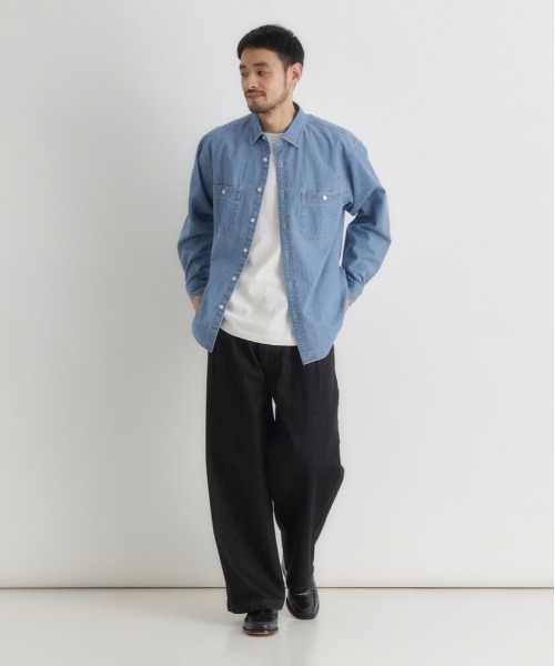 BACK NUMBER（バックナンバー）の「【BACK NUMBER】デニム ロングスリーブ シャツ (ボックスシルエット / アウトドアにも最適 / カジュアルスタイル)（シャツ/ブラウス・メンズ・ブラック/ライトインディゴブルー/ダークインディゴブルー・M/L/S/XL）」の16枚目の写真