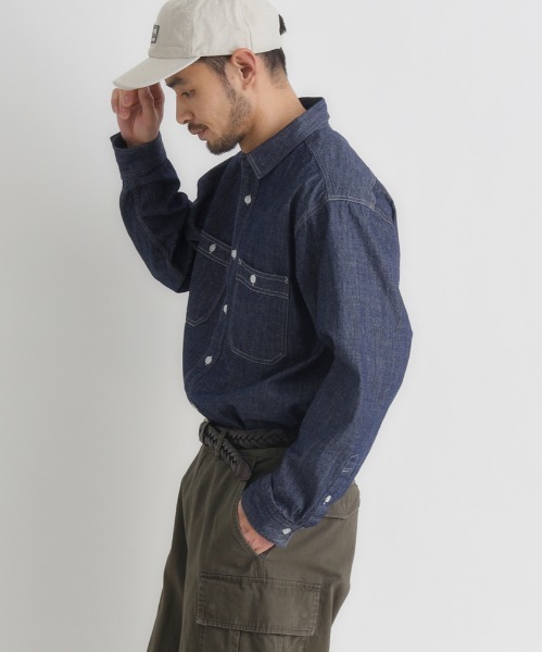 BACK NUMBER（バックナンバー）の「【BACK NUMBER】デニム ロングスリーブ シャツ (ボックスシルエット / アウトドアにも最適 / カジュアルスタイル)（シャツ/ブラウス・メンズ・ブラック/ライトインディゴブルー/ダークインディゴブルー・M/L/S/XL）」の18枚目の写真