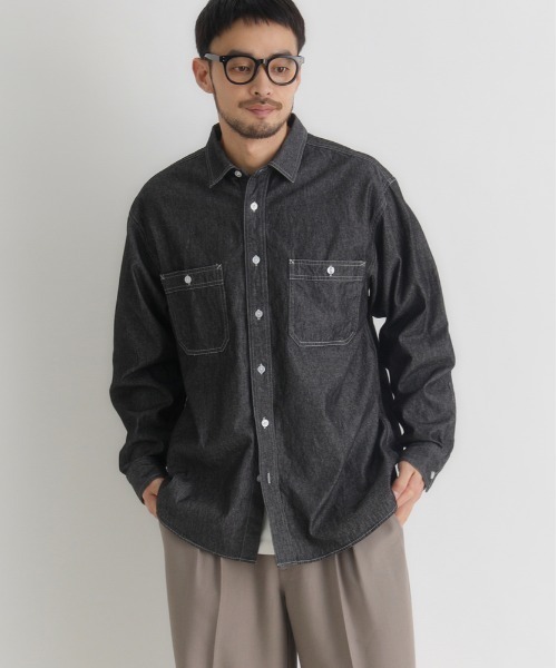 BACK NUMBER（バックナンバー）の「【BACK NUMBER】デニム ロングスリーブ シャツ (ボックスシルエット / アウトドアにも最適 / カジュアルスタイル)（シャツ/ブラウス・メンズ・ブラック/ライトインディゴブルー/ダークインディゴブルー・M/L/S/XL）」の21枚目の写真