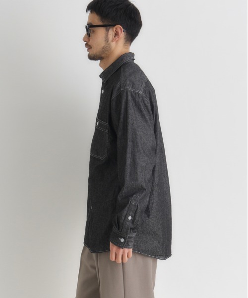 BACK NUMBER（バックナンバー）の「【BACK NUMBER】デニム ロングスリーブ シャツ (ボックスシルエット / アウトドアにも最適 / カジュアルスタイル)（シャツ/ブラウス・メンズ・ブラック/ライトインディゴブルー/ダークインディゴブルー・M/L/S/XL）」の22枚目の写真