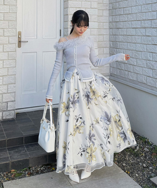【新品】 PARTY フラワーオーガンジーフレアスカート ROYAL PARTY（ロイヤルパーティー）の「フラワーオーガンジーフレア
