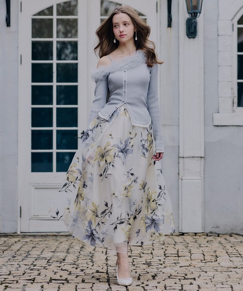 【新品】 PARTY フラワーオーガンジーフレアスカート ROYAL PARTY（ロイヤルパーティー）の「フラワーオーガンジーフレア