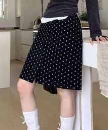 Polka dots slit midi skirt