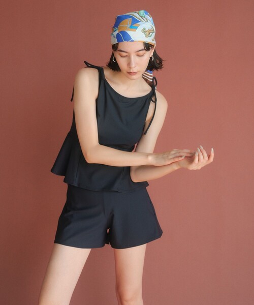 green label relaxing（グリーンレーベルリラクシング）の「ハイネックWリボンフレア&ショーツ スイムウェア / 水着（水着・レディース・ブラック/ライトグレー・FREE）」の4枚目の写真