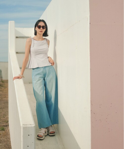 green label relaxing（グリーンレーベルリラクシング）の「ハイネックWリボンフレア&ショーツ スイムウェア / 水着（水着・レディース・ブラック/ライトグレー・FREE）」の6枚目の写真