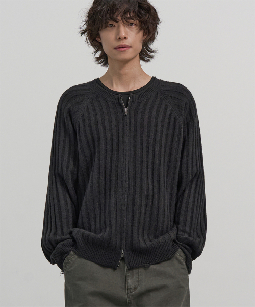 Distressed Roundneck Zip-up — джемпер‑капюшон с молнией (чёрный)