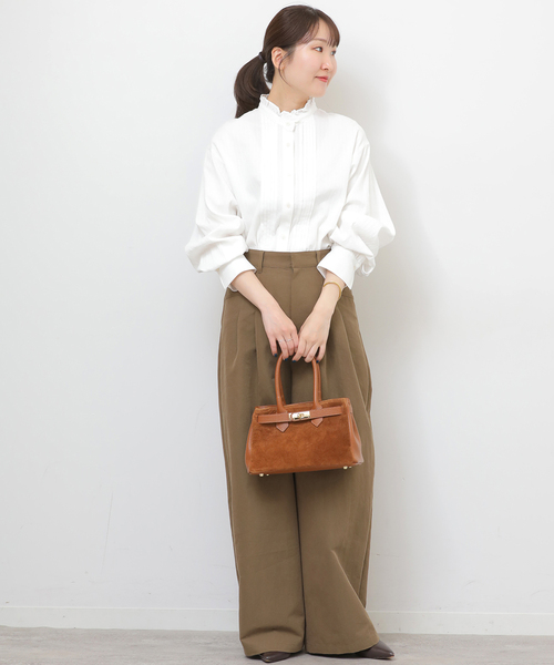 JOURNAL STANDARD relume（ジャーナルスタンダード　レリューム）の「《WEB限定追加》フリルネックドビーストライプシャツ（シャツ/ブラウス・レディース・ブルー系その他/ホワイト・FREE）」の4枚目の写真