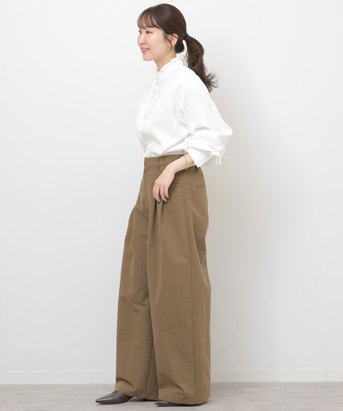 JOURNAL STANDARD relume（ジャーナルスタンダード　レリューム）の「《WEB限定追加》フリルネックドビーストライプシャツ（シャツ/ブラウス・レディース・ブルー系その他/ホワイト・FREE）」の5枚目の写真