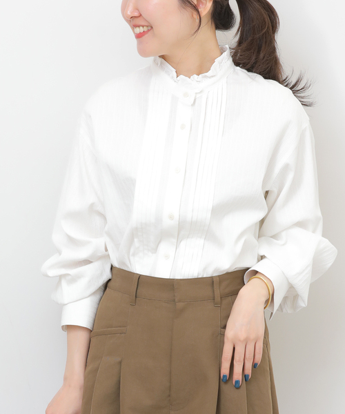 JOURNAL STANDARD relume（ジャーナルスタンダード　レリューム）の「《WEB限定追加》フリルネックドビーストライプシャツ（シャツ/ブラウス・レディース・ブルー系その他/ホワイト・FREE）」の7枚目の写真