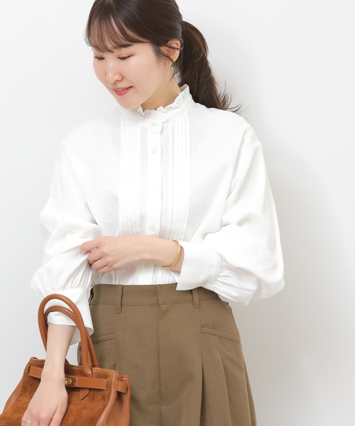 JOURNAL STANDARD relume（ジャーナルスタンダード　レリューム）の「《WEB限定追加》フリルネックドビーストライプシャツ（シャツ/ブラウス・レディース・ブルー系その他/ホワイト・FREE）」の8枚目の写真