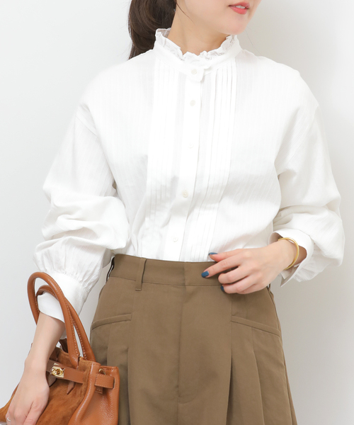 JOURNAL STANDARD relume（ジャーナルスタンダード　レリューム）の「《WEB限定追加》フリルネックドビーストライプシャツ（シャツ/ブラウス・レディース・ブルー系その他/ホワイト・FREE）」の9枚目の写真