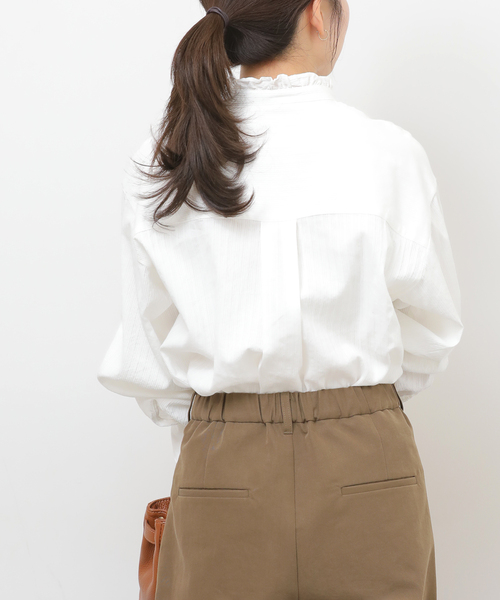 JOURNAL STANDARD relume（ジャーナルスタンダード　レリューム）の「《WEB限定追加》フリルネックドビーストライプシャツ（シャツ/ブラウス・レディース・ブルー系その他/ホワイト・FREE）」の11枚目の写真