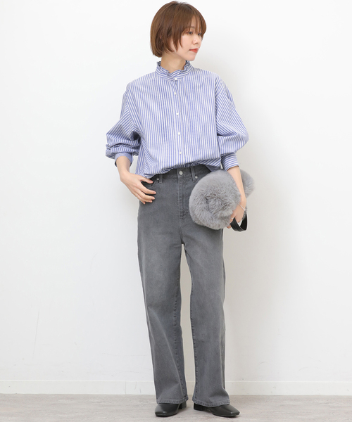 JOURNAL STANDARD relume（ジャーナルスタンダード　レリューム）の「《WEB限定追加》フリルネックドビーストライプシャツ（シャツ/ブラウス・レディース・ブルー系その他/ホワイト・FREE）」の14枚目の写真