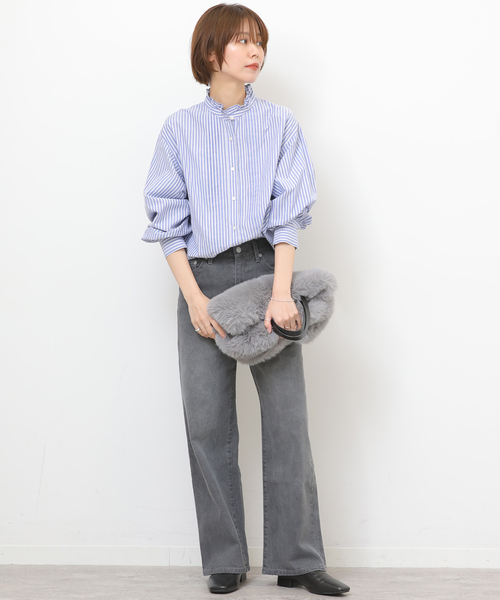 JOURNAL STANDARD relume（ジャーナルスタンダード　レリューム）の「《WEB限定追加》フリルネックドビーストライプシャツ（シャツ/ブラウス・レディース・ブルー系その他/ホワイト・FREE）」の15枚目の写真