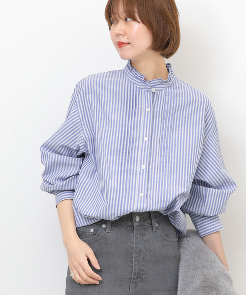 JOURNAL STANDARD relume（ジャーナルスタンダード　レリューム）の「《WEB限定追加》フリルネックドビーストライプシャツ（シャツ/ブラウス・レディース・ブルー系その他/ホワイト・FREE）」の18枚目の写真