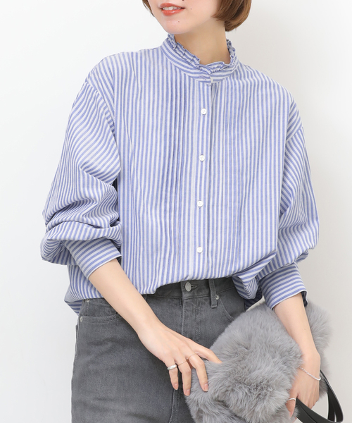 JOURNAL STANDARD relume（ジャーナルスタンダード　レリューム）の「《WEB限定追加》フリルネックドビーストライプシャツ（シャツ/ブラウス・レディース・ブルー系その他/ホワイト・FREE）」の19枚目の写真