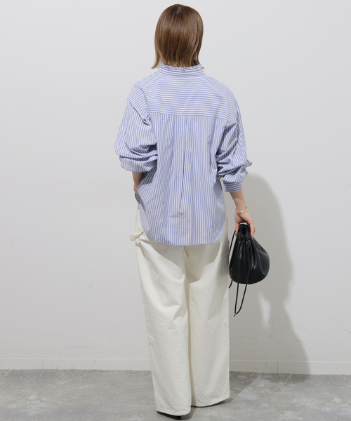 JOURNAL STANDARD relume（ジャーナルスタンダード　レリューム）の「《WEB限定追加》フリルネックドビーストライプシャツ（シャツ/ブラウス・レディース・ブルー系その他/ホワイト・FREE）」の11枚目の写真