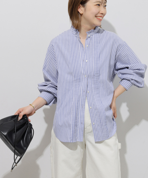JOURNAL STANDARD relume（ジャーナルスタンダード　レリューム）の「《WEB限定追加》フリルネックドビーストライプシャツ（シャツ/ブラウス・レディース・ブルー系その他/ホワイト・FREE）」の12枚目の写真