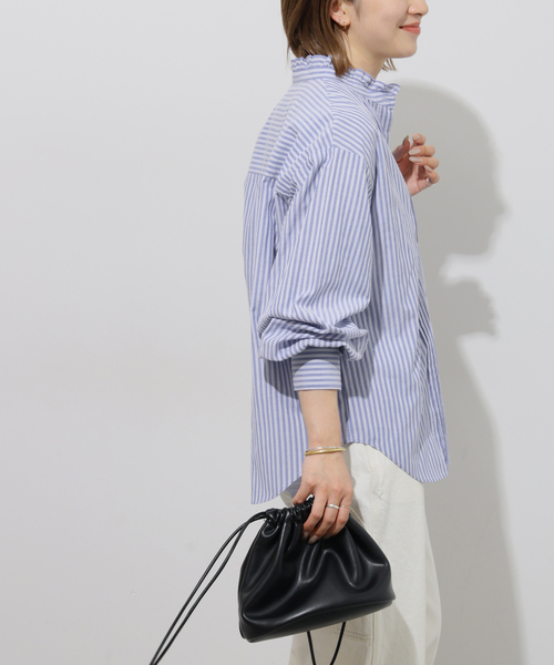 JOURNAL STANDARD relume（ジャーナルスタンダード　レリューム）の「《WEB限定追加》フリルネックドビーストライプシャツ（シャツ/ブラウス・レディース・ブルー系その他/ホワイト・FREE）」の13枚目の写真