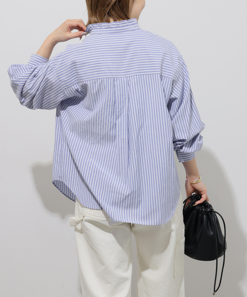 JOURNAL STANDARD relume（ジャーナルスタンダード　レリューム）の「《WEB限定追加》フリルネックドビーストライプシャツ（シャツ/ブラウス・レディース・ブルー系その他/ホワイト・FREE）」の14枚目の写真