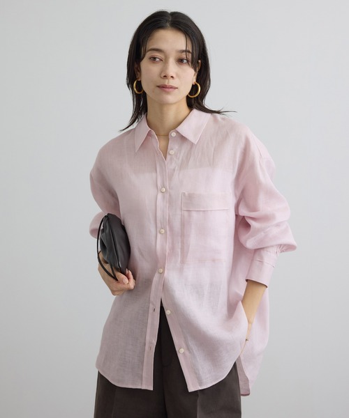 SALON adam et rope'（サロン アダム エ ロペ）の「リネンオーバーシャツ / GENTLE LINEN（シャツ/ブラウス・レディース・グレー/ブラック/ピンク・FREE）」の3枚目の写真