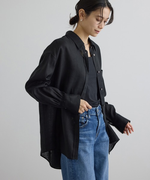 SALON adam et rope'（サロン アダム エ ロペ）の「リネンオーバーシャツ / GENTLE LINEN（シャツ/ブラウス・レディース・グレー/ブラック/ピンク・FREE）」の4枚目の写真