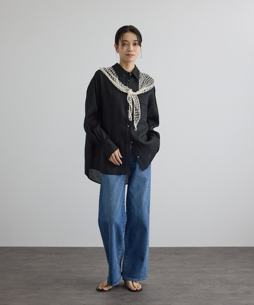 SALON adam et rope'（サロン アダム エ ロペ）の「リネンオーバーシャツ / GENTLE LINEN（シャツ/ブラウス・レディース・グレー/ブラック/ピンク・FREE）」の5枚目の写真