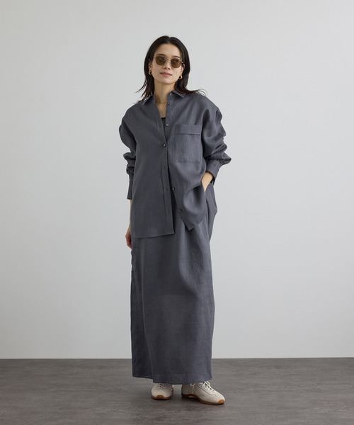 SALON adam et rope'（サロン アダム エ ロペ）の「リネンオーバーシャツ / GENTLE LINEN（シャツ/ブラウス・レディース・グレー/ブラック/ピンク・FREE）」の6枚目の写真