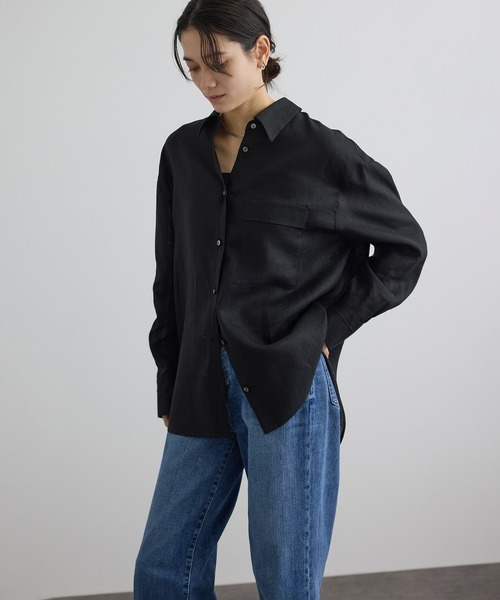 SALON adam et rope'（サロン アダム エ ロペ）の「リネンオーバーシャツ / GENTLE LINEN（シャツ/ブラウス・レディース・グレー/ブラック/ピンク・FREE）」の10枚目の写真