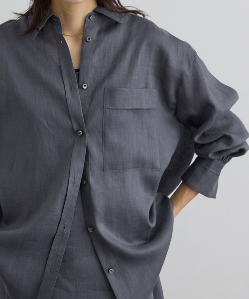SALON adam et rope'（サロン アダム エ ロペ）の「リネンオーバーシャツ / GENTLE LINEN（シャツ/ブラウス・レディース・グレー/ブラック/ピンク・FREE）」の16枚目の写真