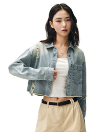 Cropped Damage Denim Shirts DCWSH004LIGHTBLUE