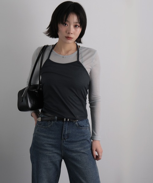 Ulysses(ユリシス)の「【2枚セット】シアーカットソー×ホルターネックキャミ(Tシャツ/カットソー・レディース・ダークグレー/イエロー・F)」の7枚目の写真