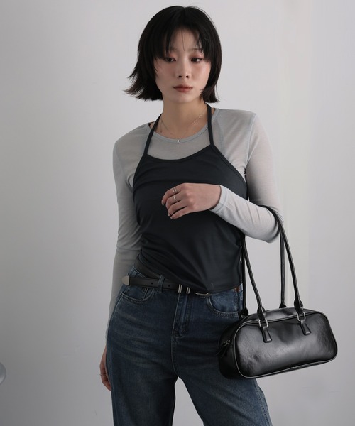 Ulysses(ユリシス)の「【2枚セット】シアーカットソー×ホルターネックキャミ(Tシャツ/カットソー・レディース・ダークグレー/イエロー・F)」の10枚目の写真