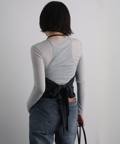 Ulysses(ユリシス)の「【2枚セット】シアーカットソー×ホルターネックキャミ(Tシャツ/カットソー・レディース・ダークグレー/イエロー・F)」の14枚目の写真