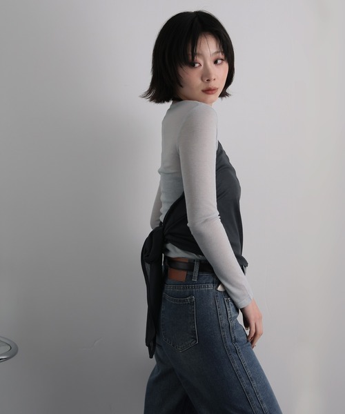 Ulysses(ユリシス)の「【2枚セット】シアーカットソー×ホルターネックキャミ(Tシャツ/カットソー・レディース・ダークグレー/イエロー・F)」の13枚目の写真