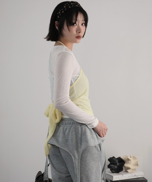 Ulysses(ユリシス)の「【2枚セット】シアーカットソー×ホルターネックキャミ(Tシャツ/カットソー・レディース・ダークグレー/イエロー・F)」の22枚目の写真