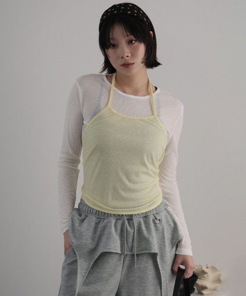 Ulysses(ユリシス)の「【2枚セット】シアーカットソー×ホルターネックキャミ(Tシャツ/カットソー・レディース・ダークグレー/イエロー・F)」の20枚目の写真